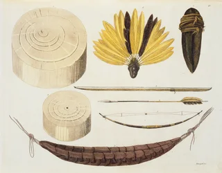 Gereedschappen, wapens en gebruiksvoorwerpen van de Puri en Botocudos stammen, Rio Grande regio, Paraguay en Brazilië, uit 